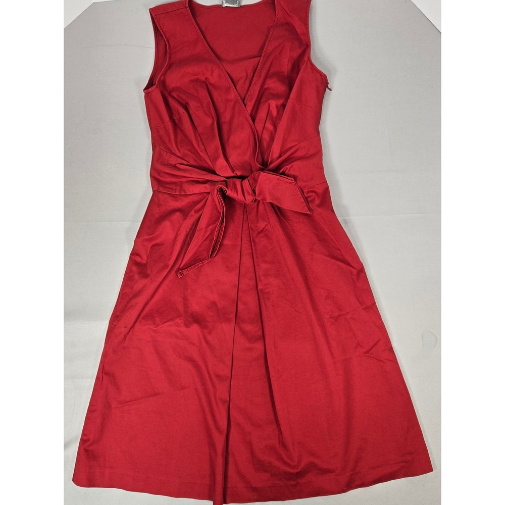 Ann Taylor Womens Red Sleeveless Tie Front Wrap V-Neck A-Line Dress Size 2